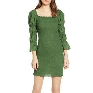 NWT J.O.A.
Smock Puff Sleeve Body-Con Mini Dress